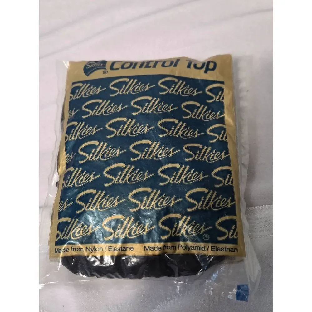 Silkies VTG 070308 Jet Black Pantyhose Sz. Lg. New in Bag